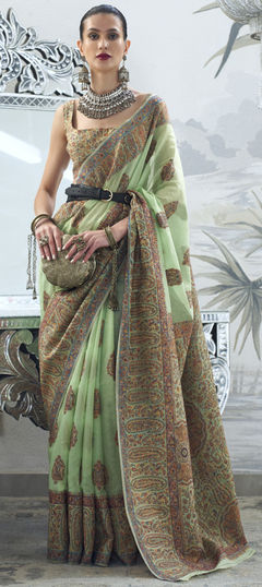 Reception Green color Saree in Silk fabric with South Printed work : 1899198