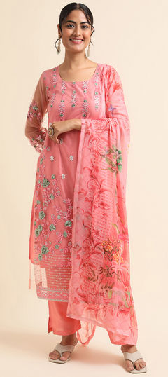 Pink and Majenta color Salwar Kameez in Net fabric with Cut Dana, Digital Print, Resham, Sequence, Zari work