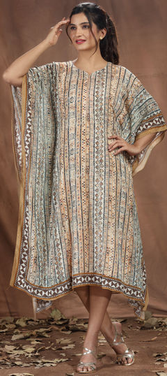 Multicolor color Kaftan in Art Silk fabric with Printed, Sequence, Thread work