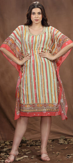 Multicolor color Kaftan in Georgette fabric with Printed, Sequence, Thread work