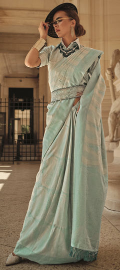 Blue color Saree in Satin Silk fabric with Weaving work