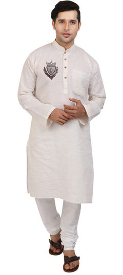 White and Off White color Kurta Pyjamas in Cotton fabric with Embroidered, Thread work