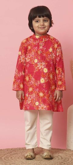 Pink and Majenta, Red and Maroon color Boys Kurta Pyjama in Cotton fabric with Floral, Printed work