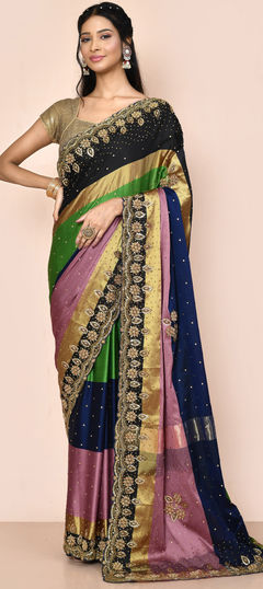 Bridal, Traditional, Wedding Multicolor color Saree in Satin Silk fabric with South Cut Dana, Stone work : 1900224