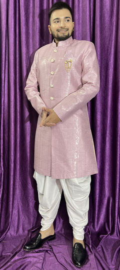 Pink and Majenta color IndoWestern Dress in Silk fabric with Patch, Sequence work