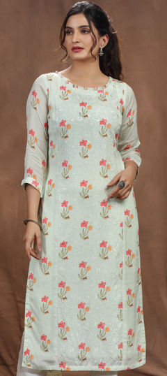 White and Off White color Kurti in Art Silk fabric with Embroidered, Resham, Sequence, Thread work