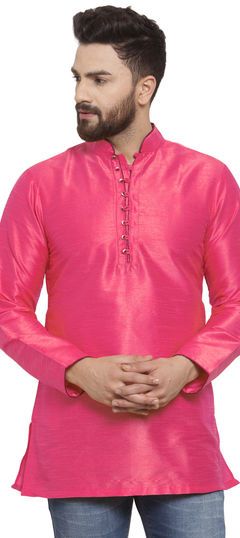 Pink and Majenta color Kurta in Dupion Silk fabric with Embroidered, Thread work
