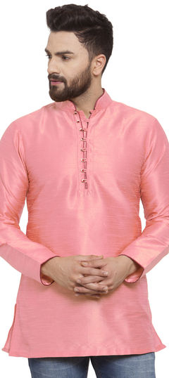 Pink and Majenta color Kurta in Dupion Silk fabric with Embroidered, Thread work