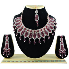 Gold Rodium Polish Red and Maroon color Necklace in Metal Alloy studded with CZ Diamond
