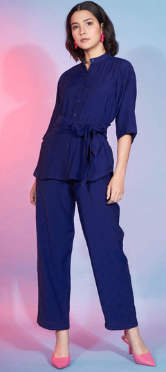 Blue color Co-ords Set in Rayon, Viscose fabric with Self work