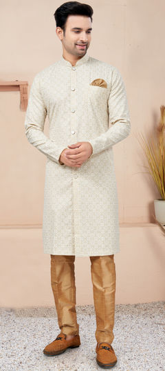 White and Off White color IndoWestern Dress in Cotton fabric with Printed work