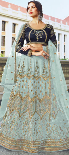 Blue color Lehenga in Net fabric with Embroidered, Resham, Thread, Zari work