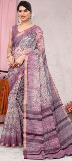 Black and Grey color Saree in Blended Cotton fabric with Printed work