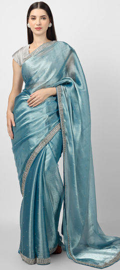 Blue color Saree in Silk fabric with Cut Dana, Stone work