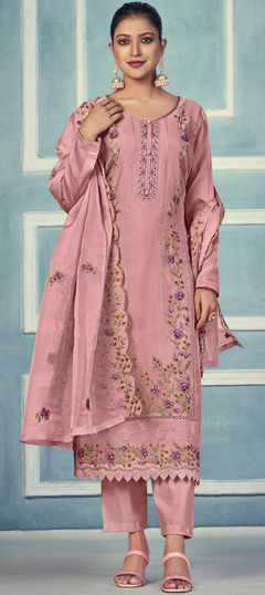 Pink and Majenta color Salwar Kameez in Organza Silk fabric with Cut Dana, Floral, Resham, Sequence, Thread work