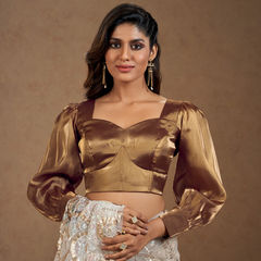 Party Wear Gold color Blouse in Tissue fabric with Printed work : 1901523