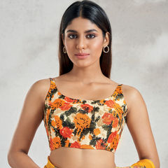 Yellow color Blouse in Silk fabric with Printed work