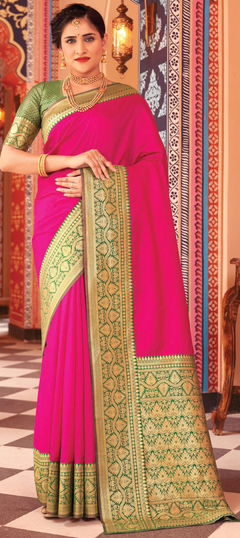 Pink and Majenta color Saree in Silk fabric with Weaving, Zari work