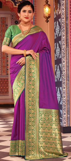 Purple and Violet color Saree in Silk fabric with Weaving, Zari work