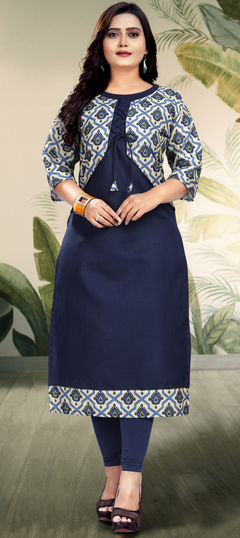 Blue color Kurti in Cotton fabric with Digital Print work