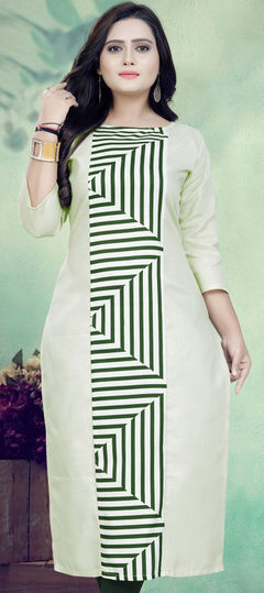 Green color Kurti in Cotton fabric with Digital Print work