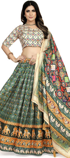 Festive, Navratri, Reception Multicolor color Lehenga in Art Silk fabric with Flared Digital Print work : 1902232