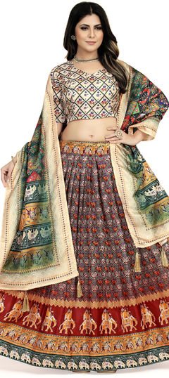 Festive, Navratri, Reception Multicolor color Lehenga in Art Silk fabric with Flared Digital Print work : 1902235