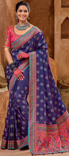 Purple and Violet color Saree in Silk fabric with Embroidered, Mirror, Resham, Stone, Thread work