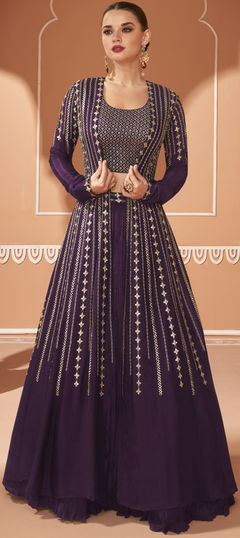 Purple and Violet color Long Lehenga Choli in Art Silk, Georgette fabric with Sequence, Thread work