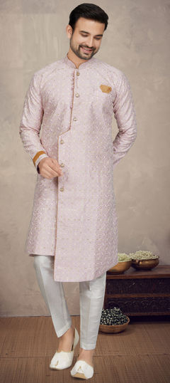 Purple and Violet color IndoWestern Dress in Cotton fabric with Embroidered, Sequence, Thread work