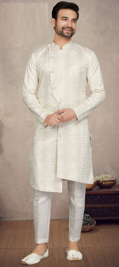 Beige and Brown color IndoWestern Dress in Cotton fabric with Embroidered, Sequence, Thread work