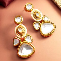 White and Off White color Earrings in Metal Alloy studded with Artificial, Beads, Kundan & Gold Rodium Polish : 1902980