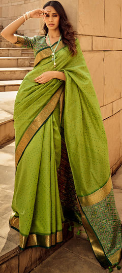 Green color Saree in Art Silk, Silk fabric with Weaving work