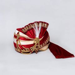 Wedding Red and Maroon, White and Off White color Turban in Velvet fabric with Valvet work : 1903205