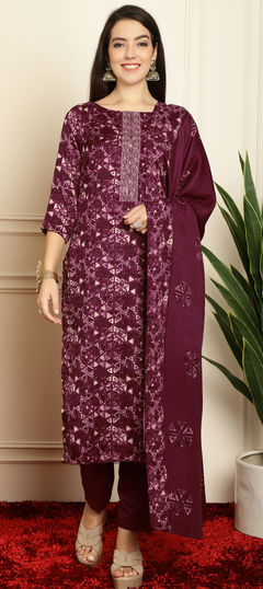 Purple and Violet color Salwar Kameez in Pashmina fabric with Digital Print, Floral work