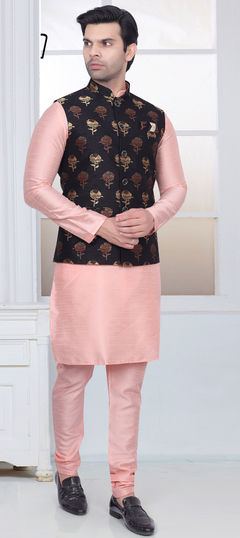 Pink and Majenta color Kurta Pyjama with Jacket in Art Silk fabric with Weaving work