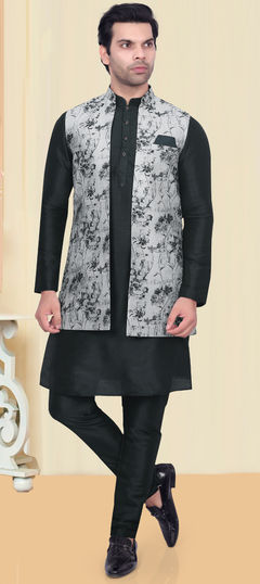 Green color Kurta Pyjama with Jacket in Art Silk fabric with Weaving work