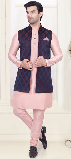 Pink and Majenta color Kurta Pyjama with Jacket in Art Silk fabric with Weaving work