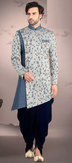 Black and Grey color IndoWestern Dress in Jacquard fabric with Printed work