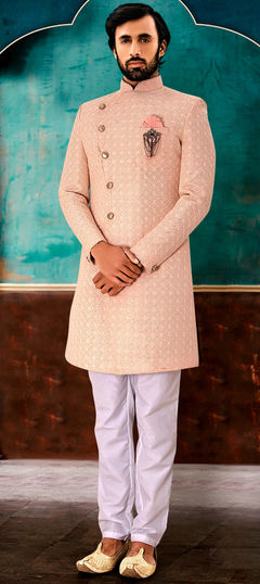 Pink and Majenta color IndoWestern Dress in Rayon fabric with Embroidered, Resham, Thread work