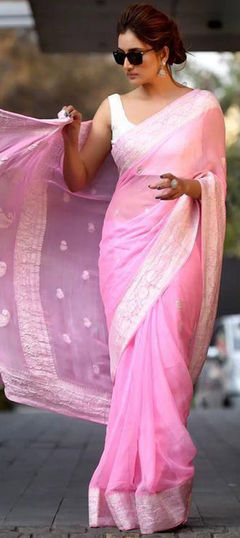 Party Wear, Traditional Pink and Majenta color Saree in Art Silk, Silk fabric with South Weaving work : 1904186