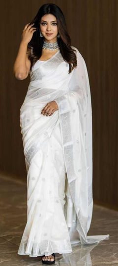 Party Wear, Traditional White and Off White color Saree in Art Silk, Silk fabric with South Weaving work : 1904187