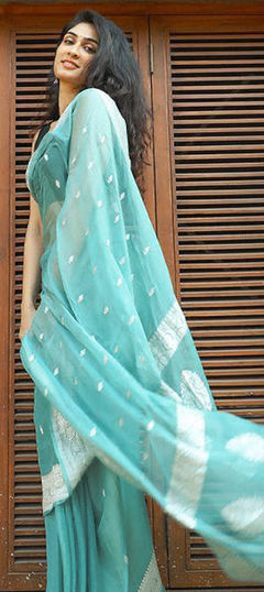 Party Wear, Traditional Blue color Saree in Art Silk, Silk fabric with South Weaving work : 1904188