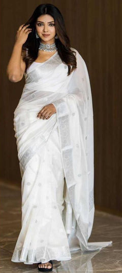 Party Wear, Traditional White and Off White color Saree in Art Silk, Silk fabric with South Weaving work : 1904191