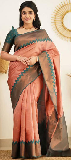 Pink and Majenta color Saree in Art Silk, Silk fabric with Weaving work