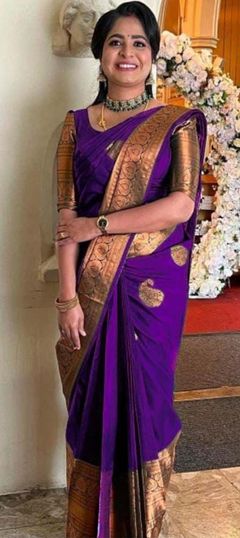 Purple and Violet color Saree in Art Silk, Silk fabric with Weaving work