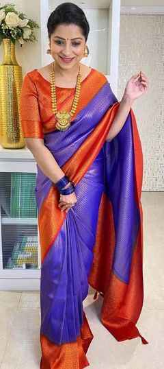 Blue color Saree in Art Silk, Silk fabric with Weaving work