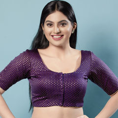 Purple and Violet color Blouse in Brocade fabric with Weaving work