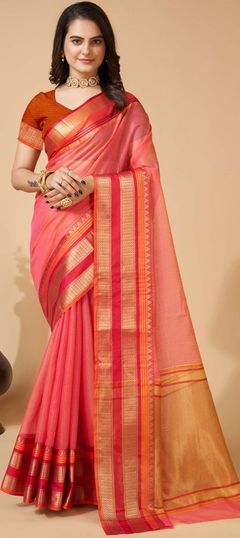 Pink and Majenta color Saree in Kota Doria Silk fabric with Weaving work