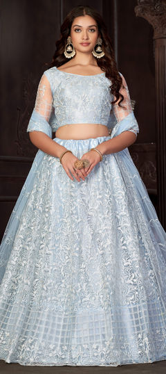 Blue color Lehenga in Net fabric with Embroidered, Resham, Thread work